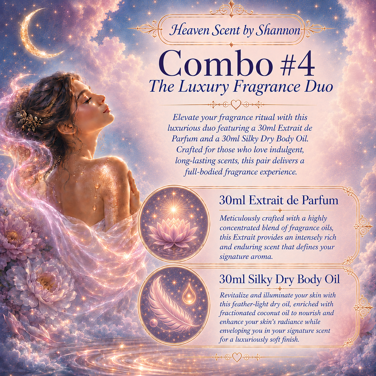 Combo 4- 30ml Extrait de Parfum & 30ml Silky Dry Body Oil